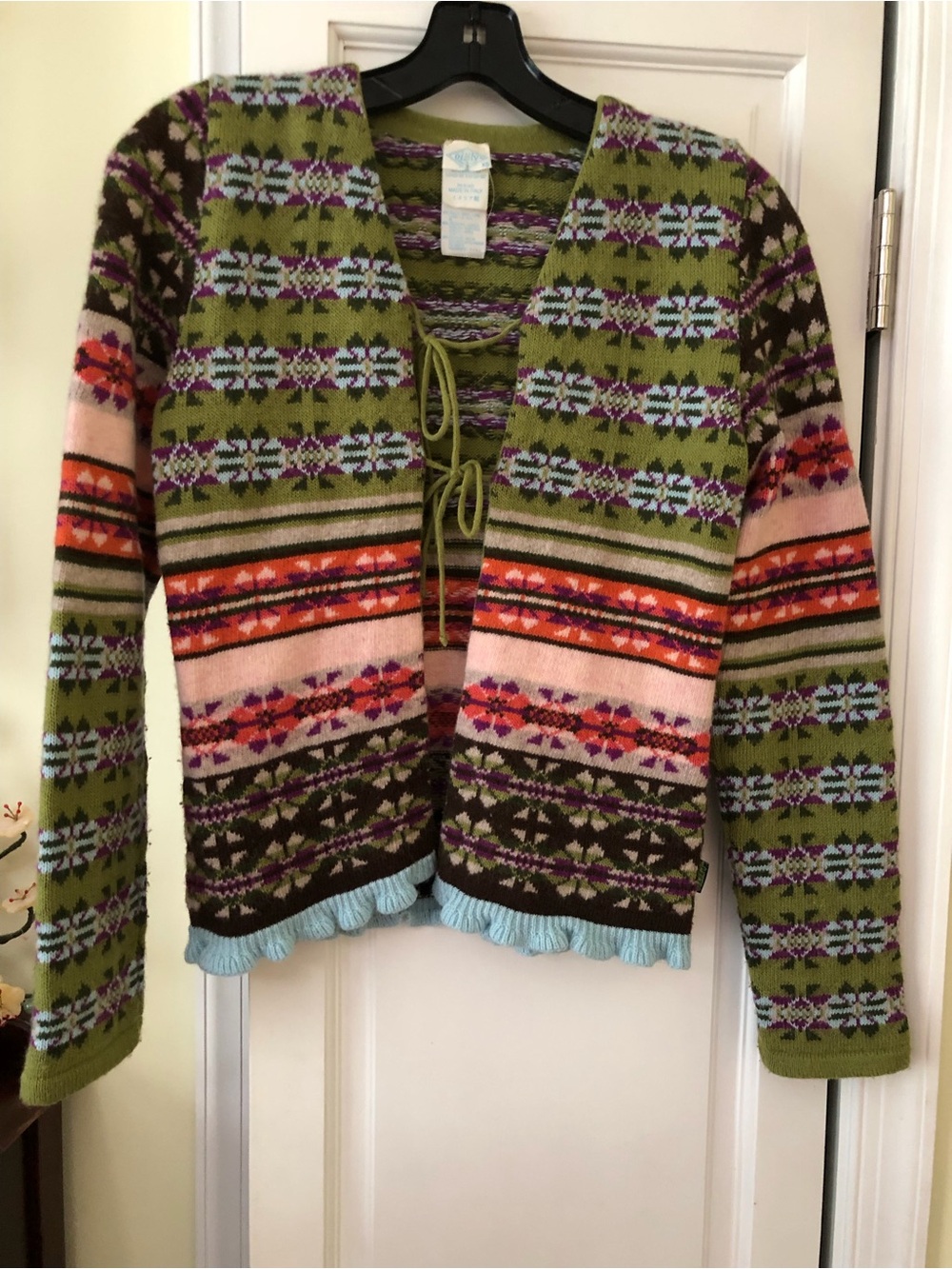 Oilily knit Multicolor Fair Isle Cardigan Sweater - Olive, Pink & Purple